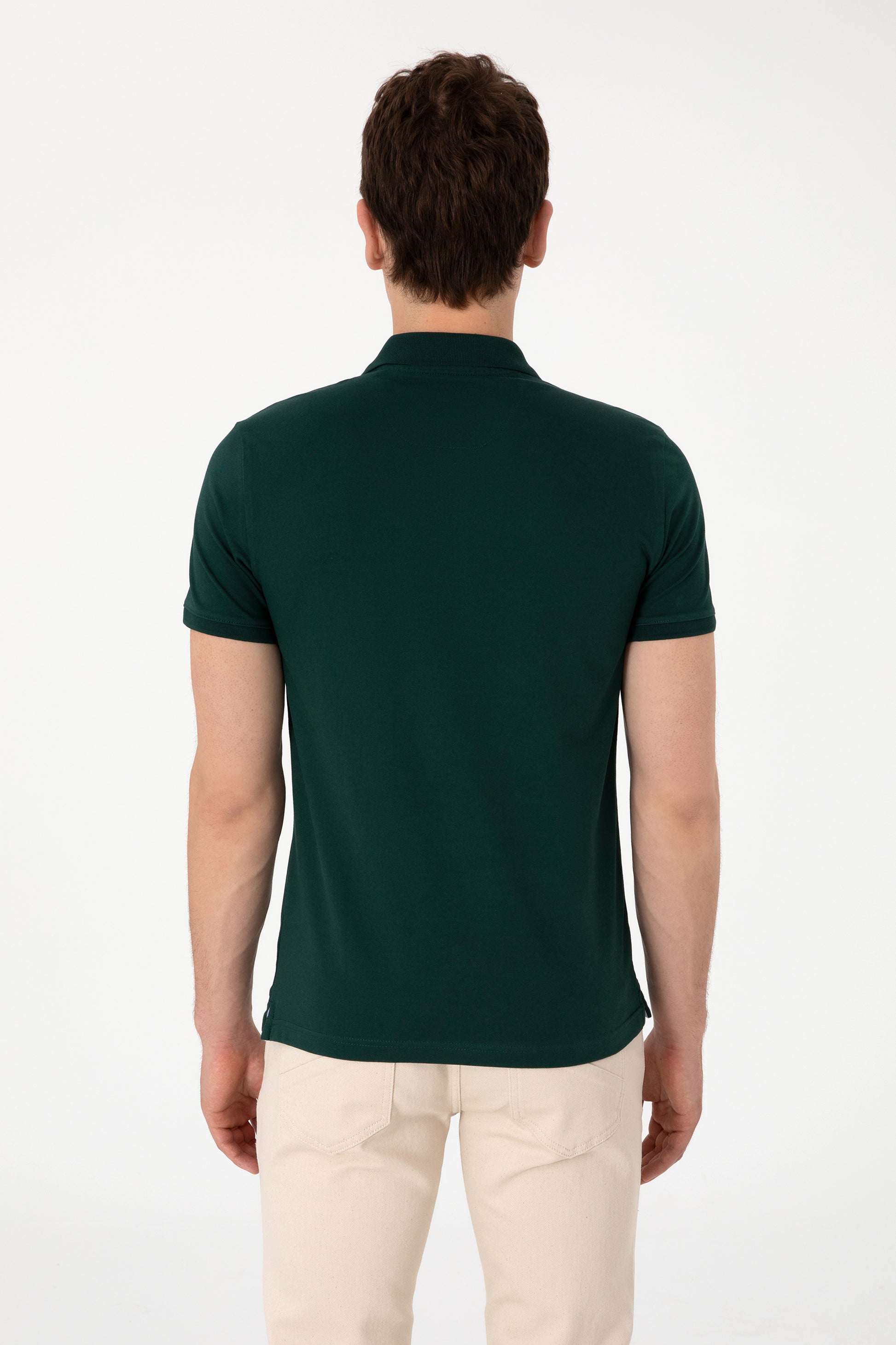 Men's Slim Fit Polo Neck Dark Green Basic T-Shirt
