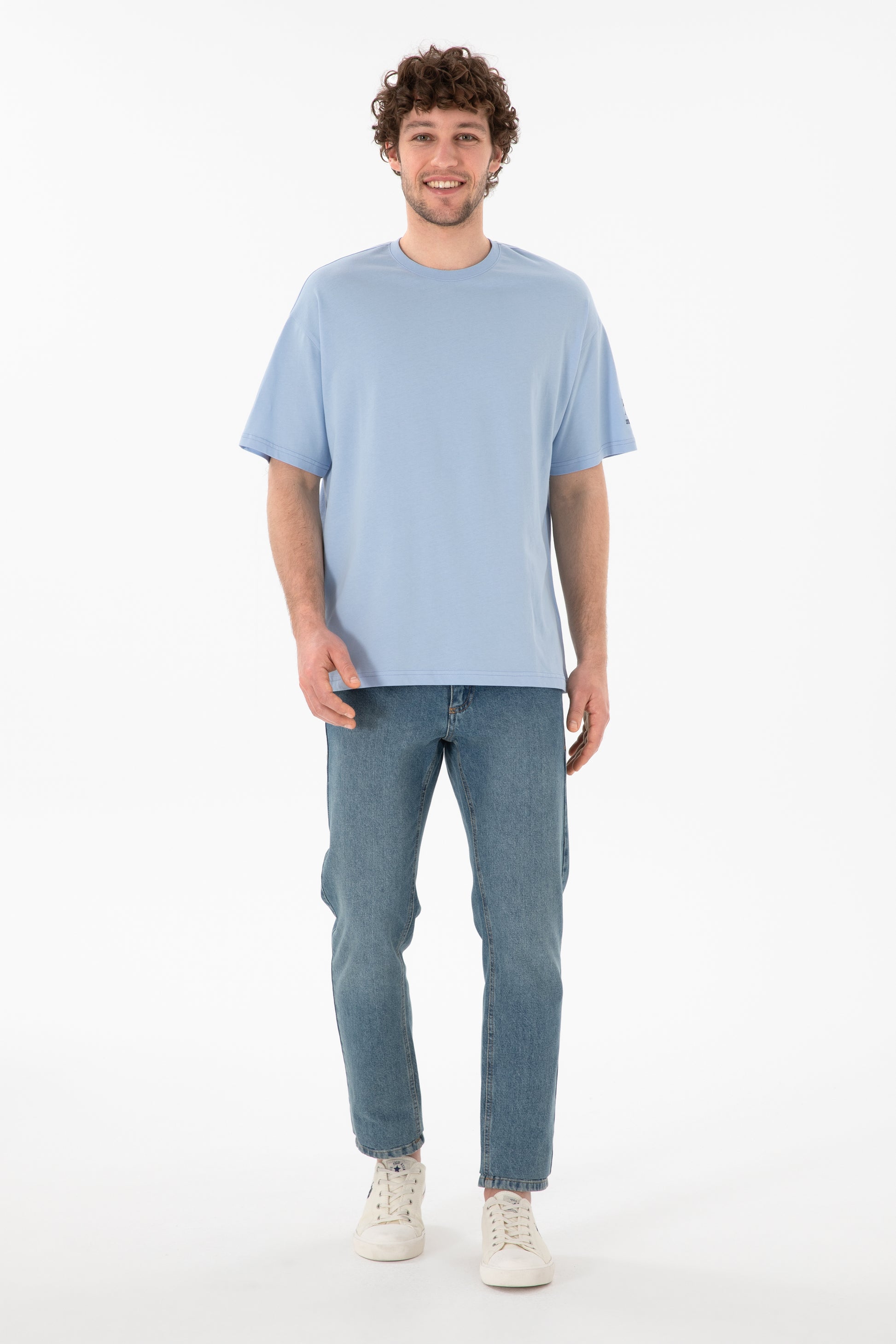 Men's Oversize Fit Crew Neck Light Blue T-Shirt