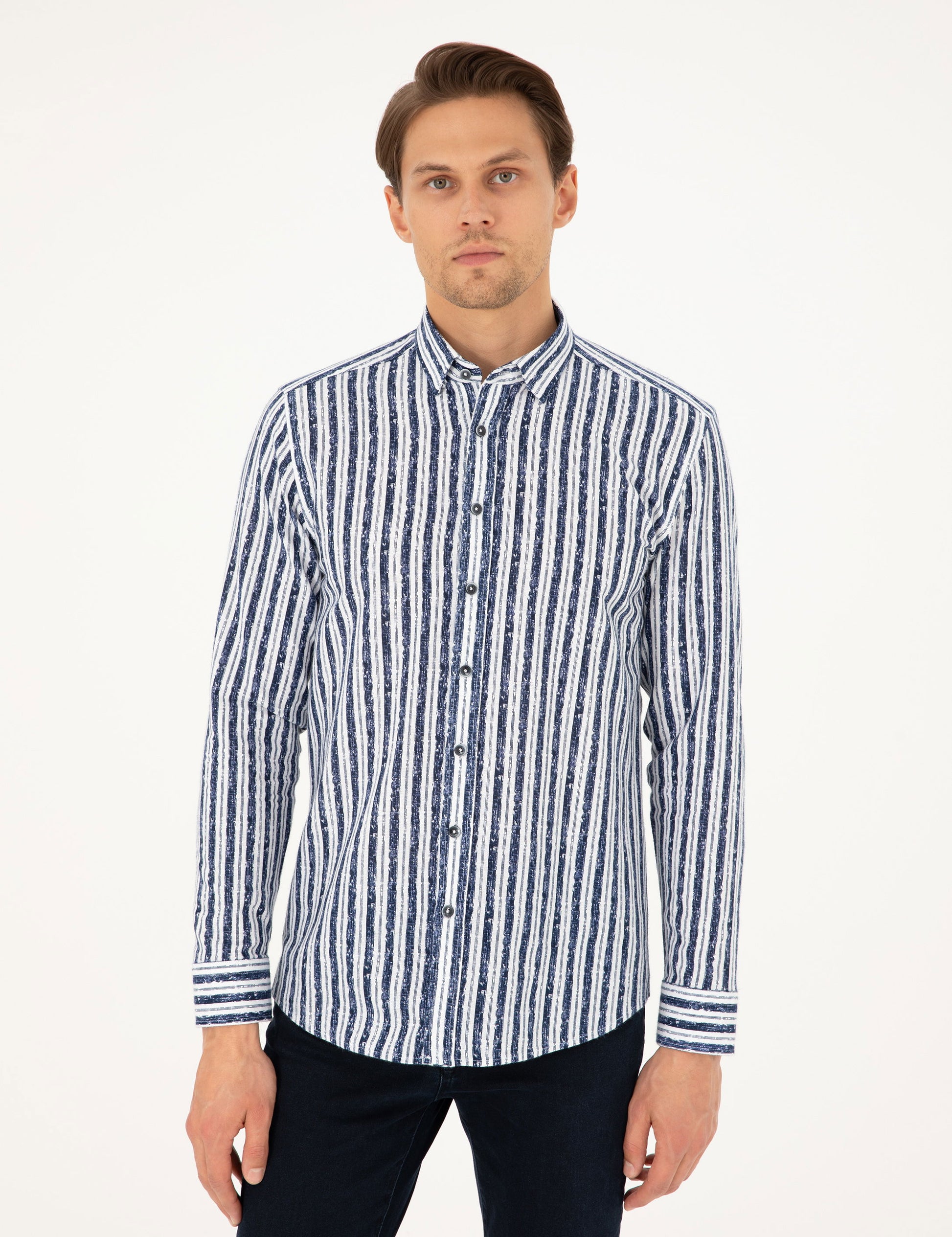Navy Blue Slim Fit Long Sleeve Shirt