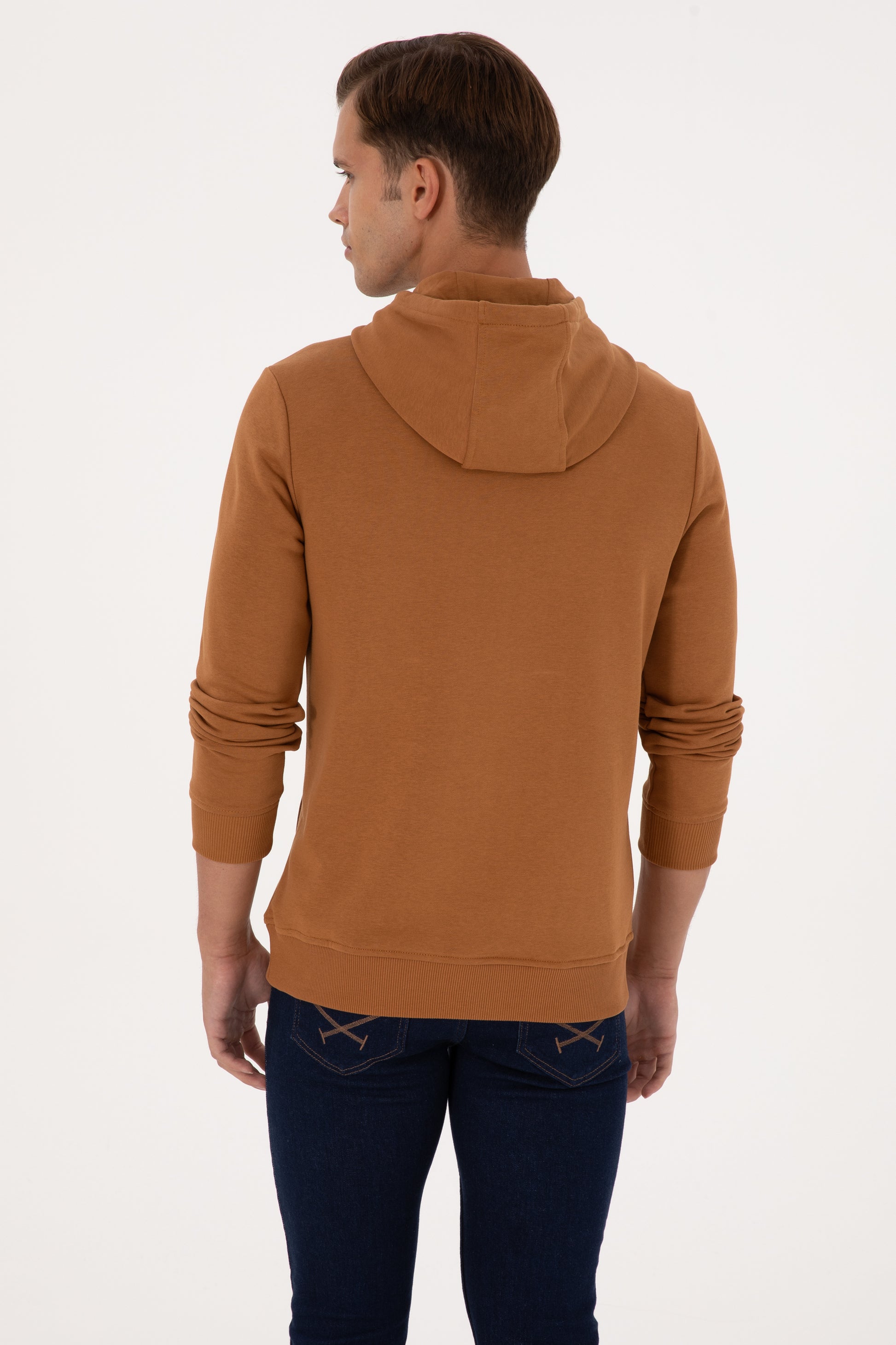 Erkek Regular Fit Kapişonlu Camel Basic Sweatshirt