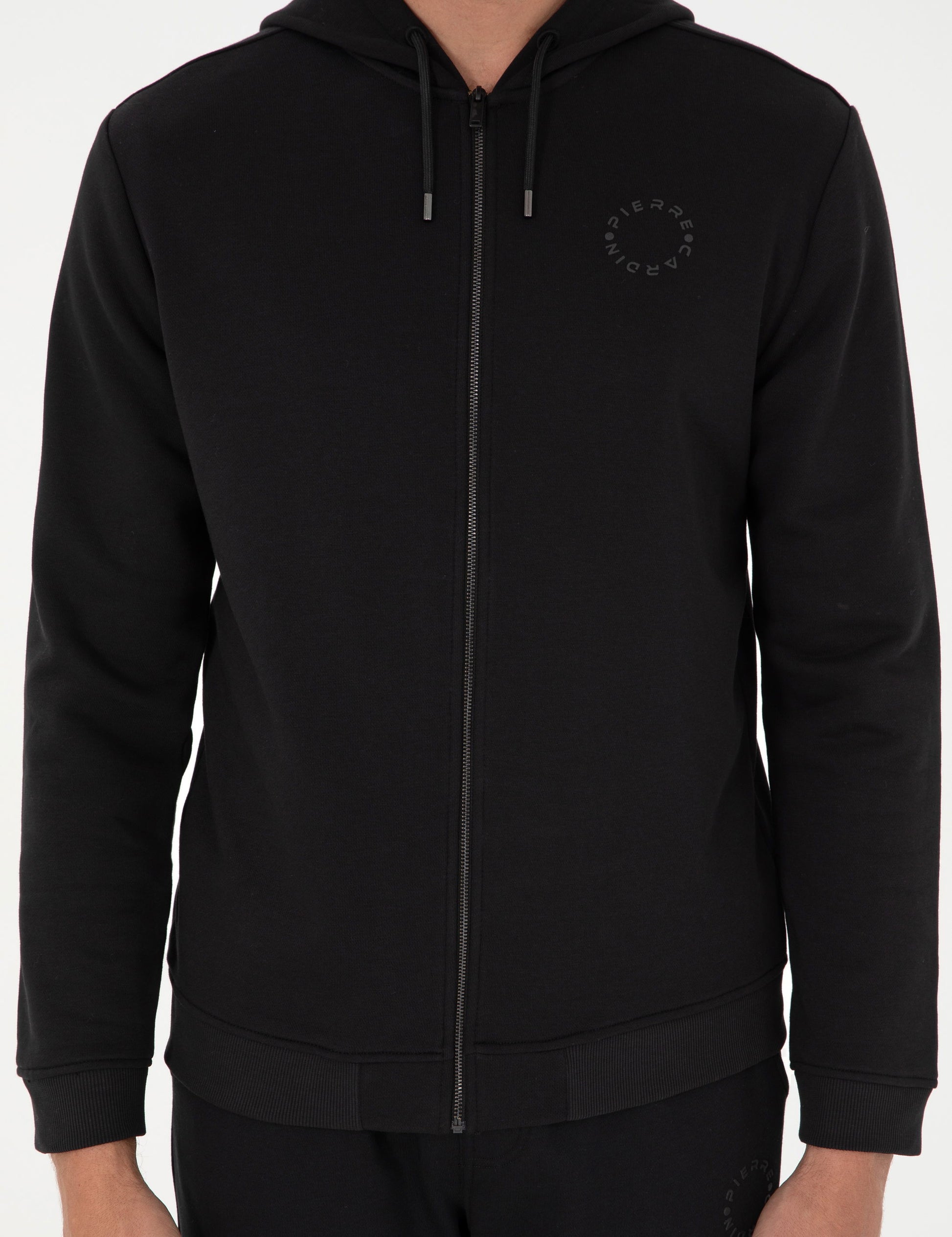 Black Regular Fit Zipper Tracksuit Top