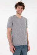 Men's Regular Fit V-Neck Grey Melange Basic T-Shirt