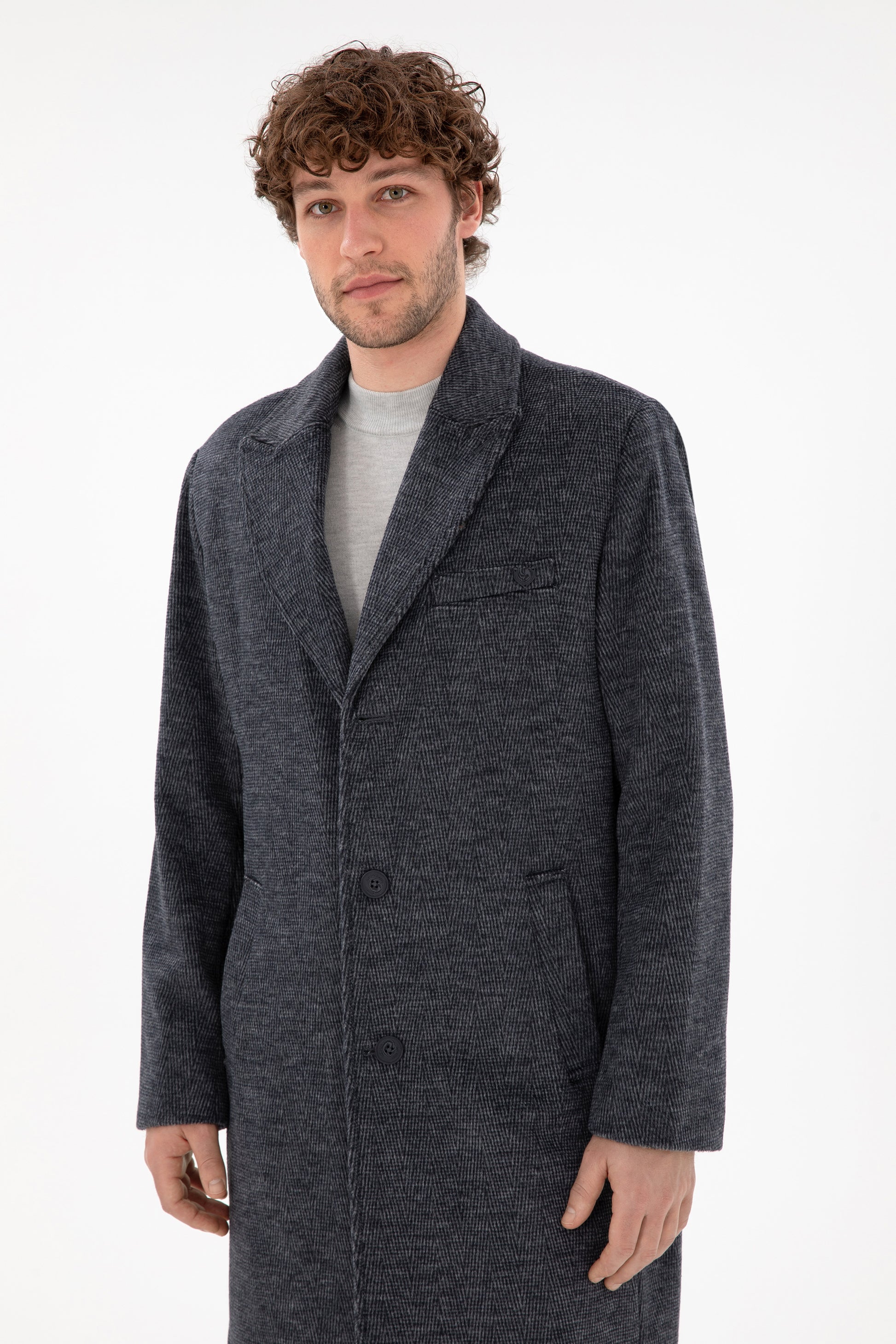 Men's Navy Blue Cashmere Coat