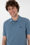 Men's Regular Fit Polo Neck Dark Blue Basic T-Shirt
