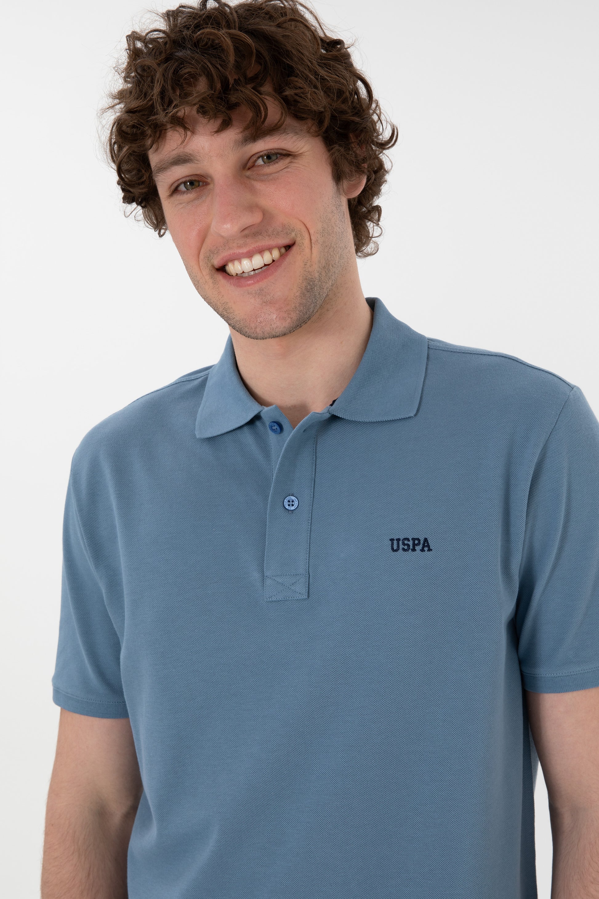 Men's Regular Fit Polo Neck Dark Blue Basic T-Shirt