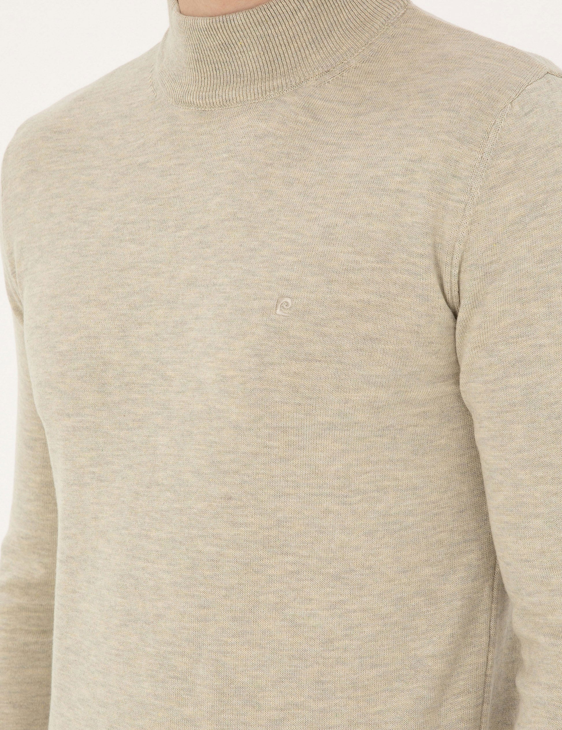 Sand Melange Slim Fit Half Turtleneck Basic Knitwear Sweater