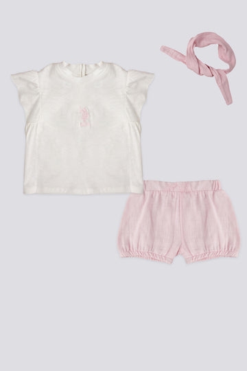 Baby Girl Pink Ruffle 3-Piece Short Sleeve T-Shirt Set