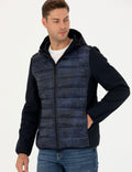 Navy Blue Hooded Quilted Sports Coat