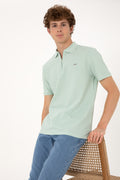 Men's Regular Fit Zipper Water Green T-Shirt