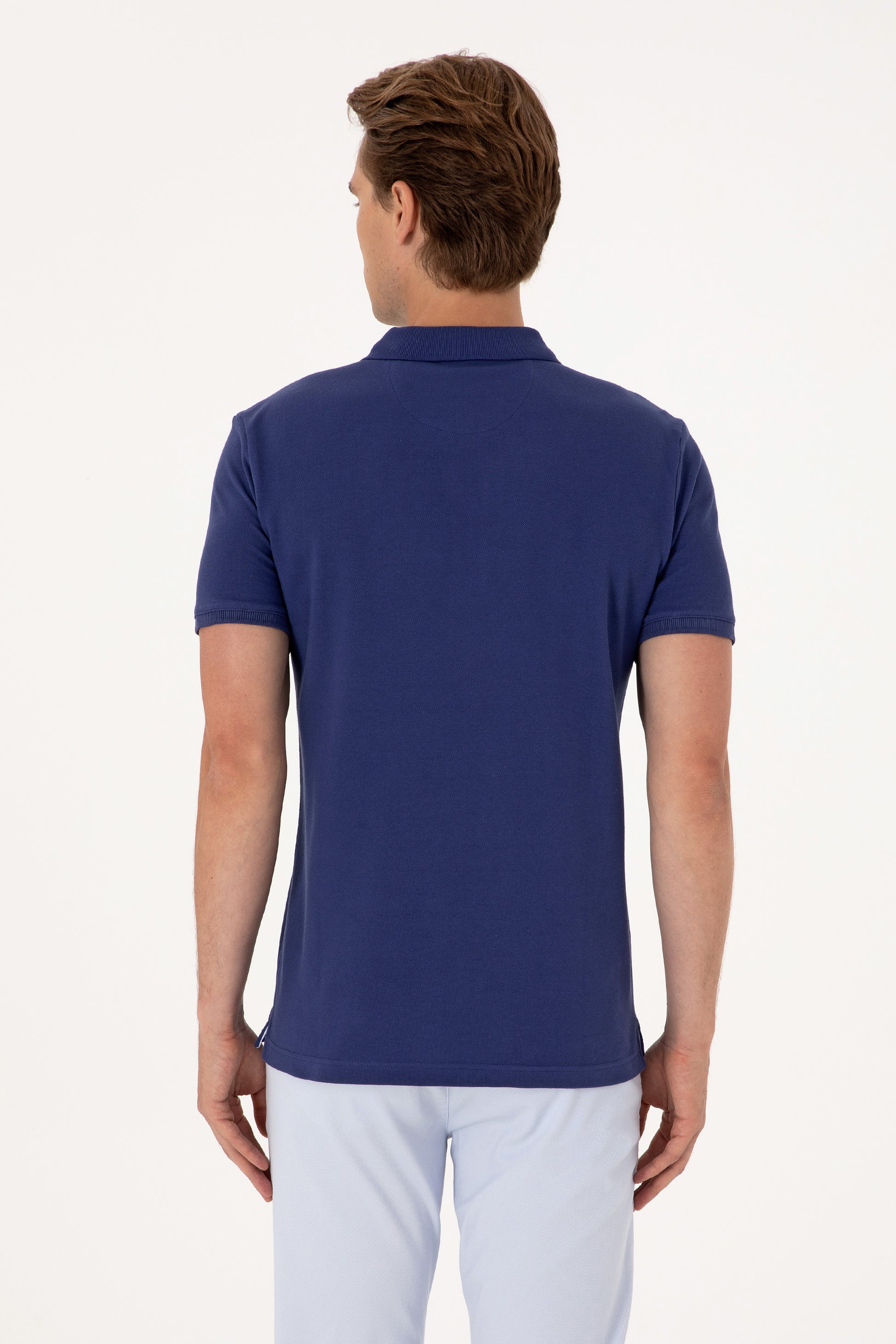 Men's Slim Fit Polo Neck Light Navy Basic T-Shirt