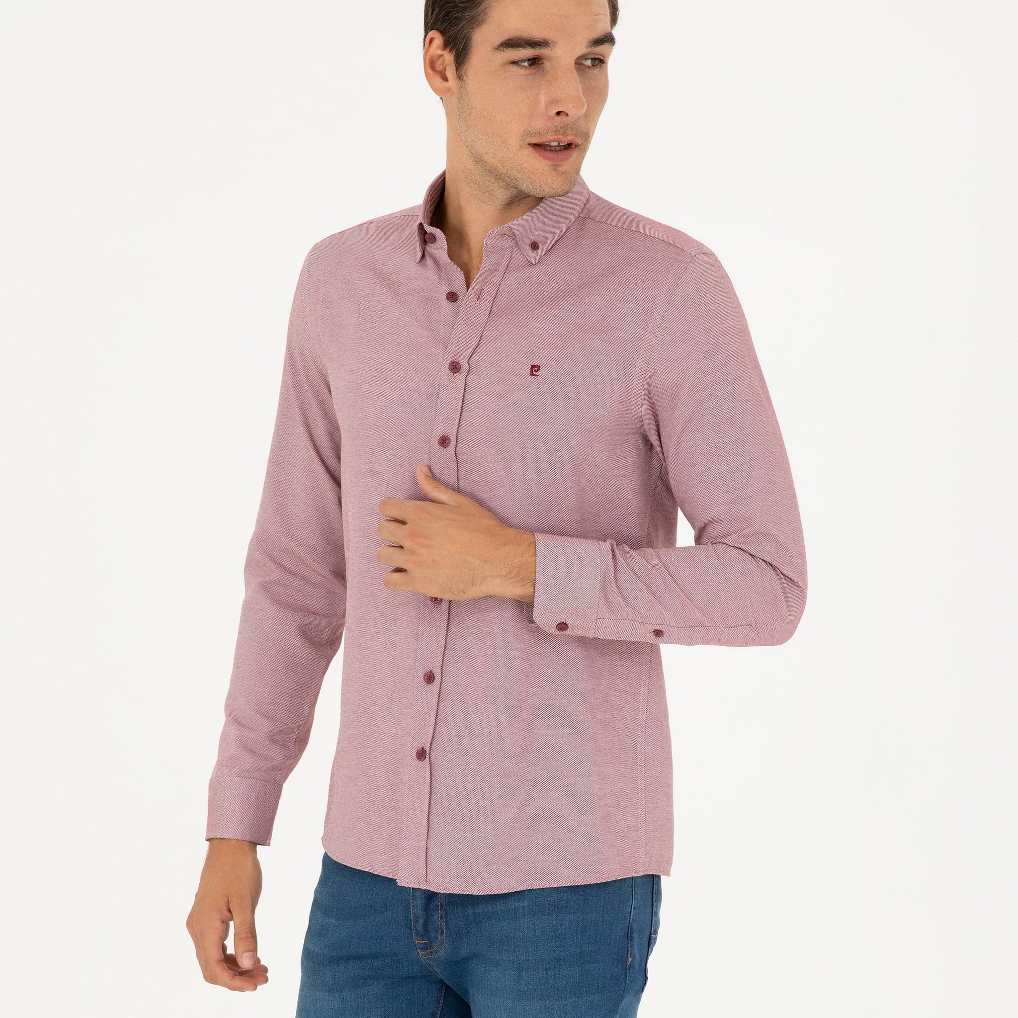 Burgundy Oxford Slim Fit Long Sleeve Shirt