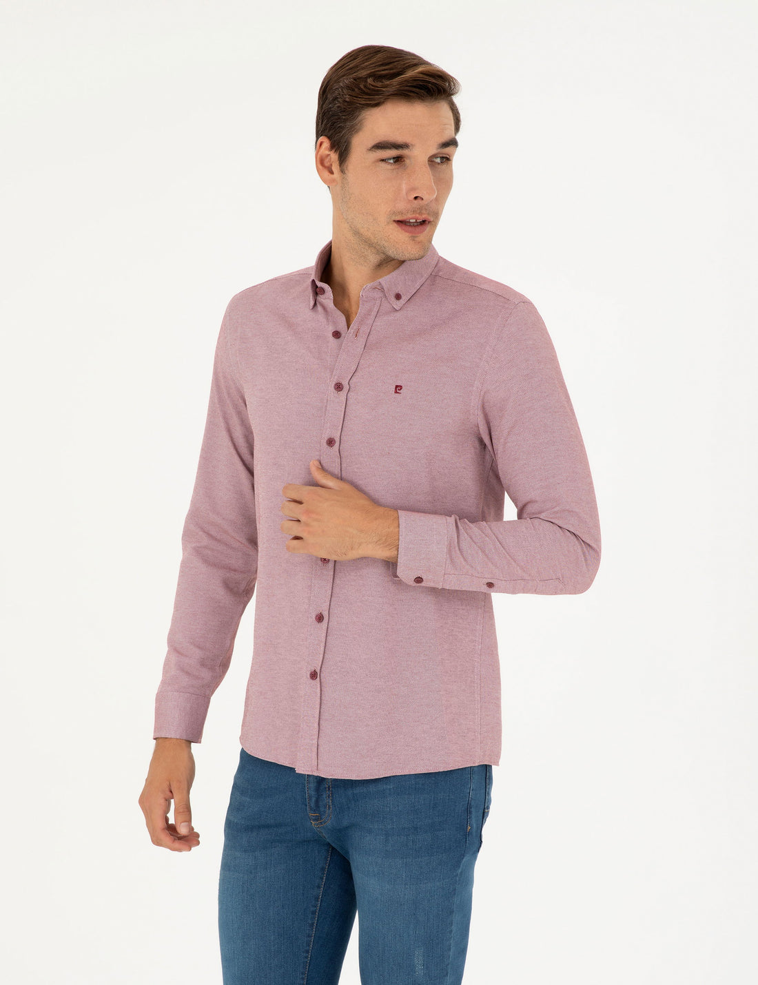 Burgundy Oxford Slim Fit Long Sleeve Shirt