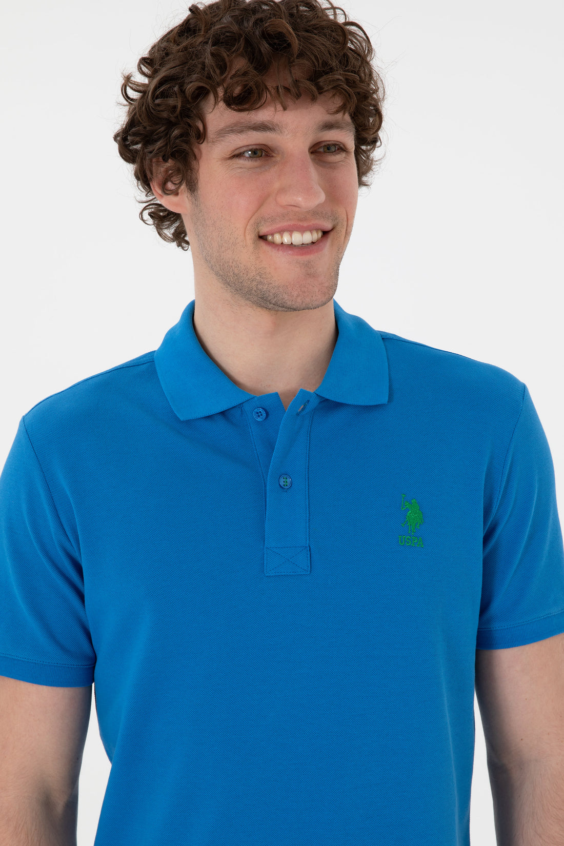 Men's Slim Fit Polo Neck Cobalt Basic T-Shirt