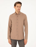 Light Brown Slim Fit Long Sleeve Shirt