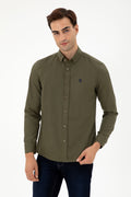 Men's Khaki Long Sleeve Basic Shirt