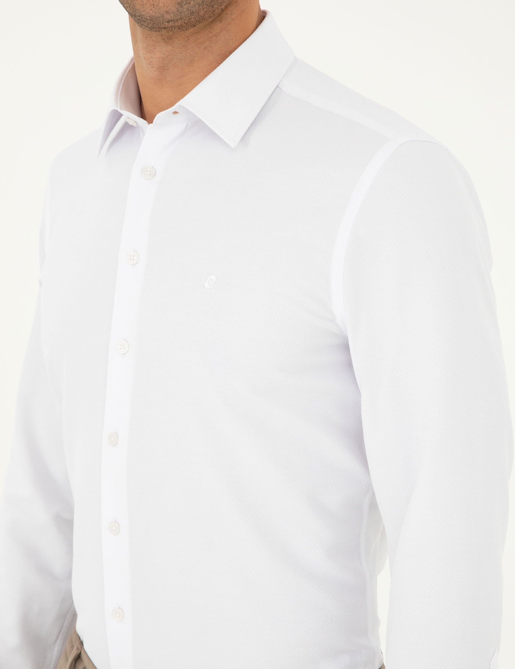 White Slim Fit Chunky Long Sleeve Shirt