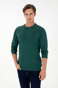 Men's Regular Fit Crew Neck Dark Green Basic Sweatshirt