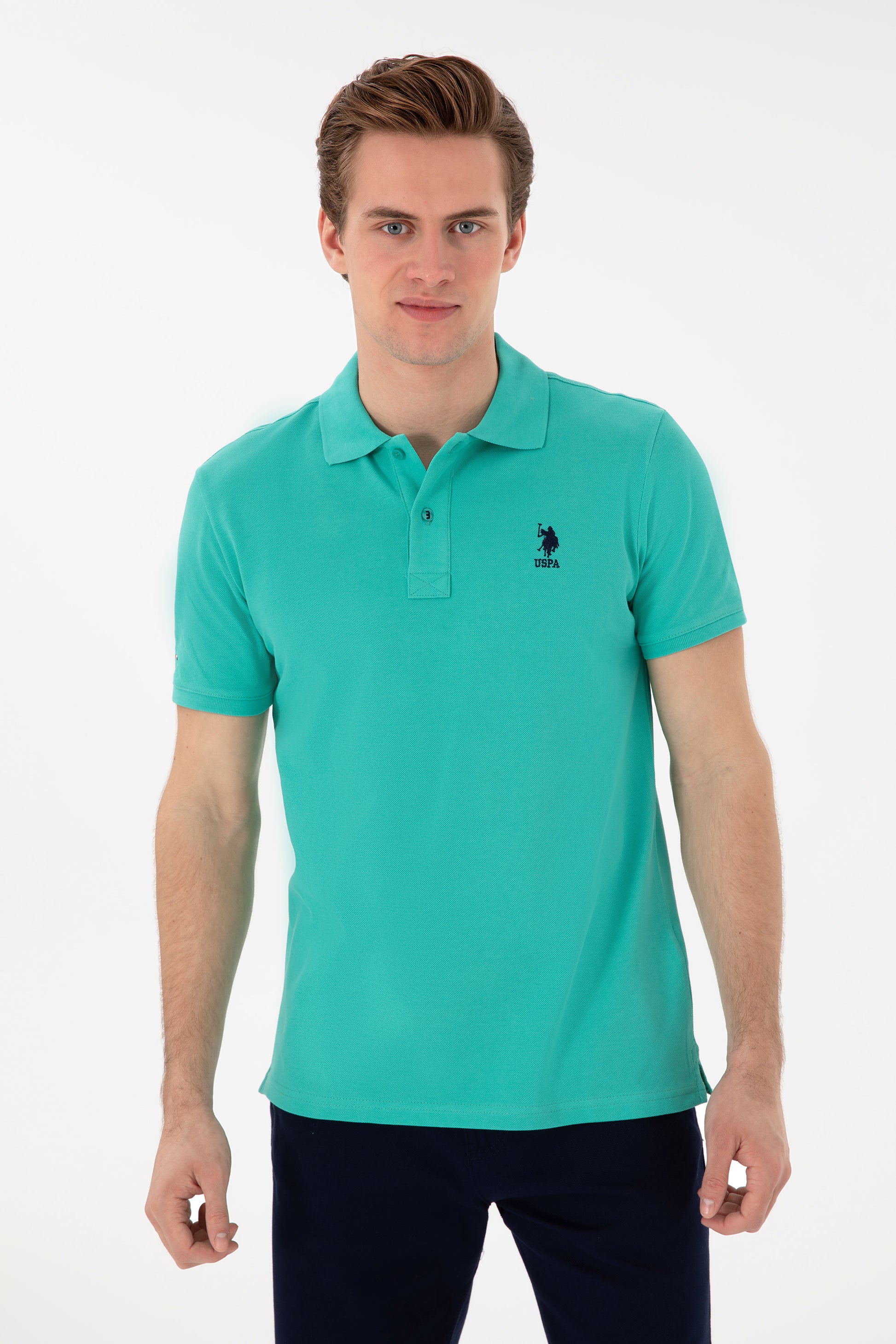 Men's Slim Fit Polo Neck Mint Basic T-Shirt