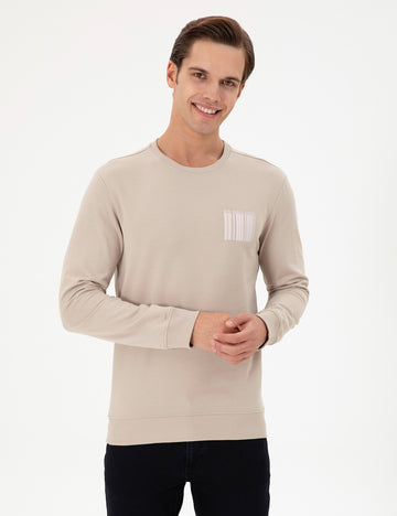 Men's Regular Fit Crew Neck Stone Sweatshirt