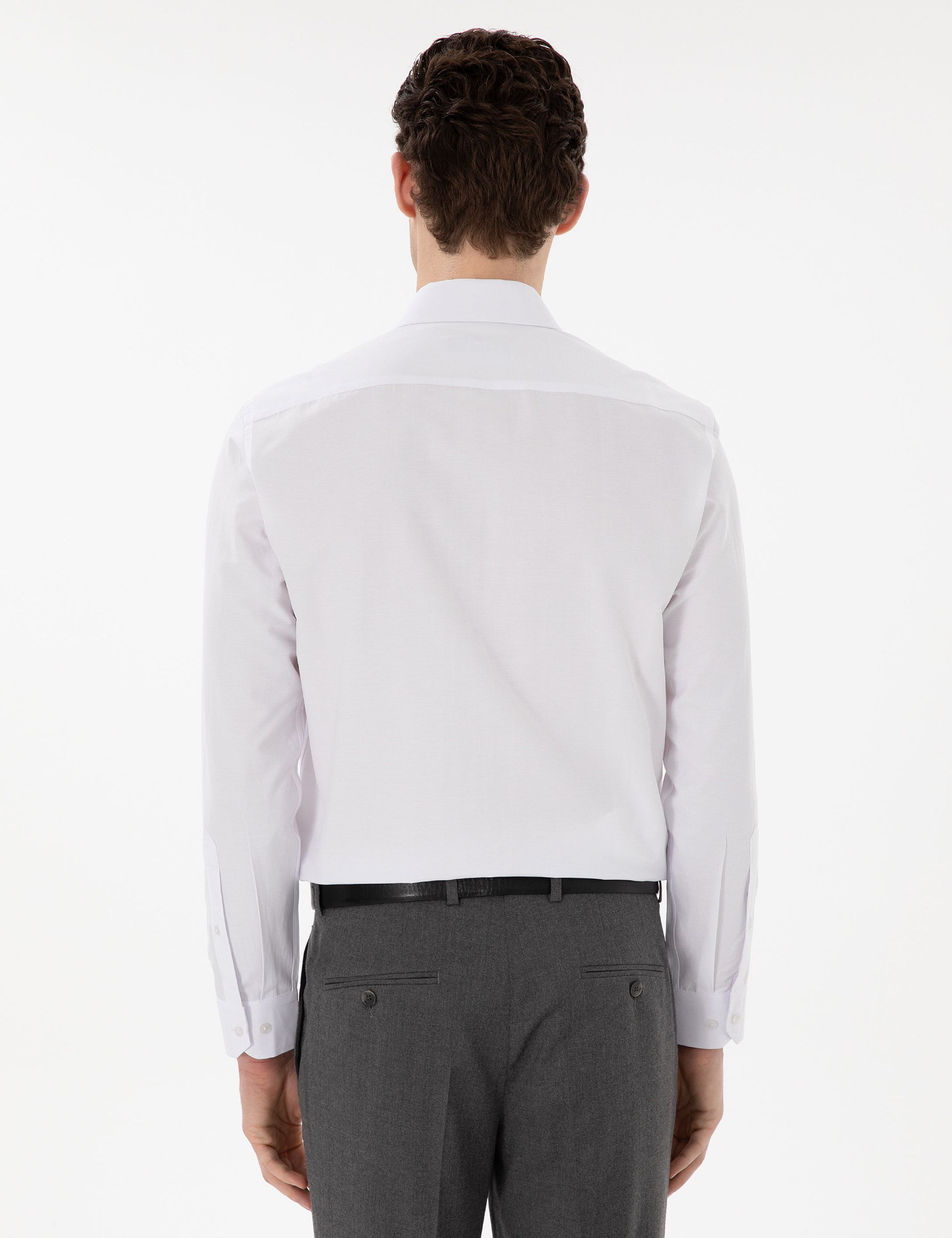 White Regular Fit Long Sleeve Basic Pocket Shirt