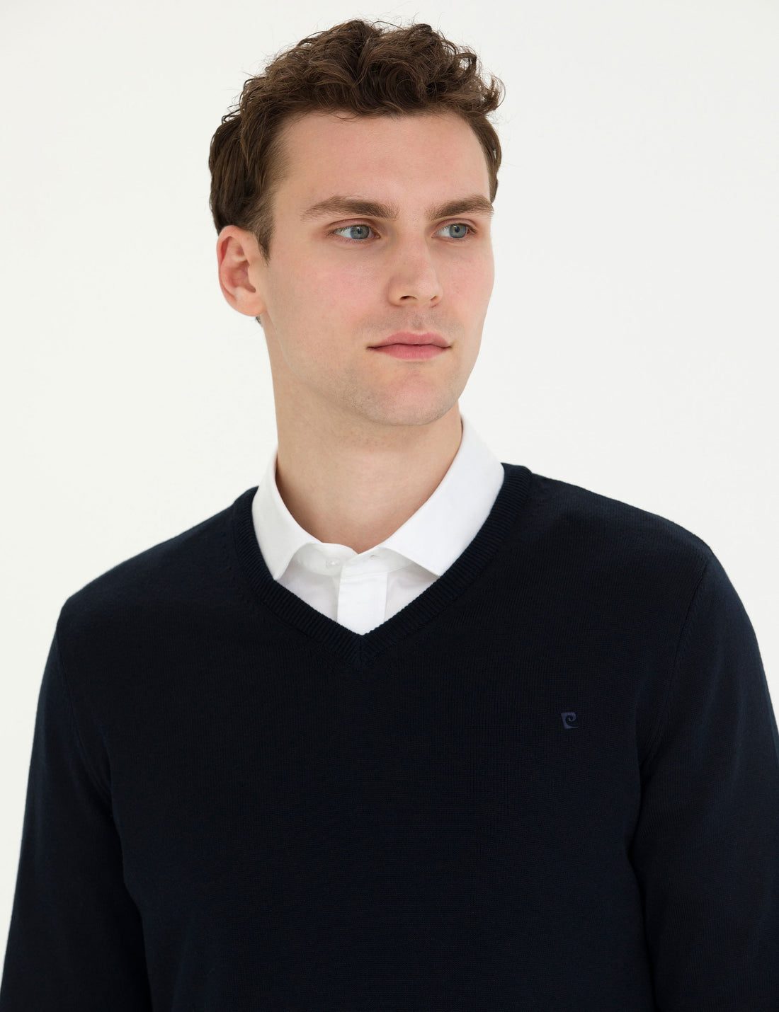 Navy Blue Slim Fit V Neck Basic Knitwear Sweater