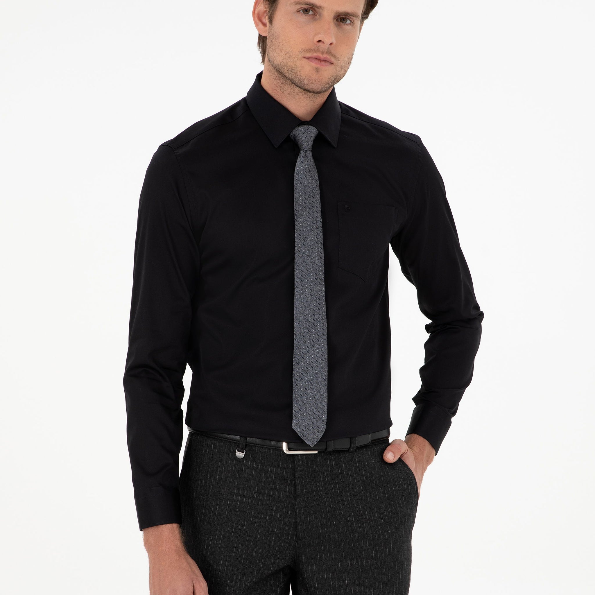 Black Regular Fit Long Sleeve Basic Shirt