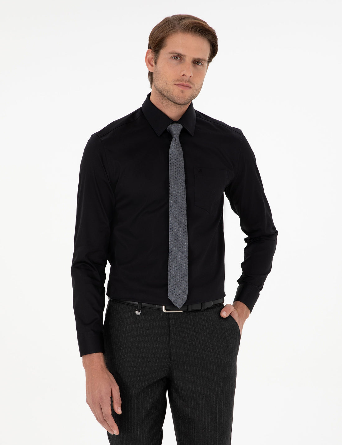 Black Regular Fit Long Sleeve Basic Shirt