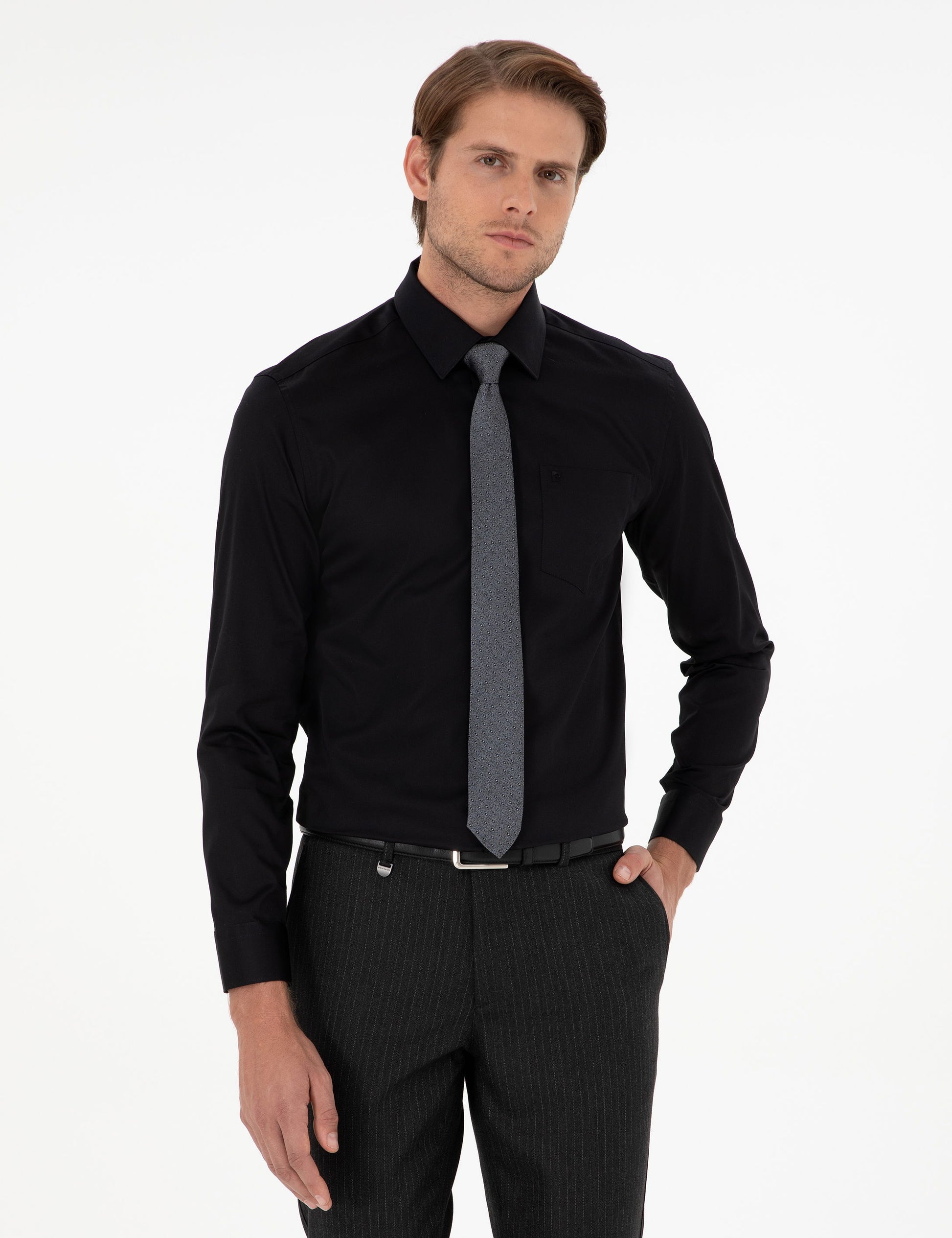 Black Regular Fit Long Sleeve Basic Shirt