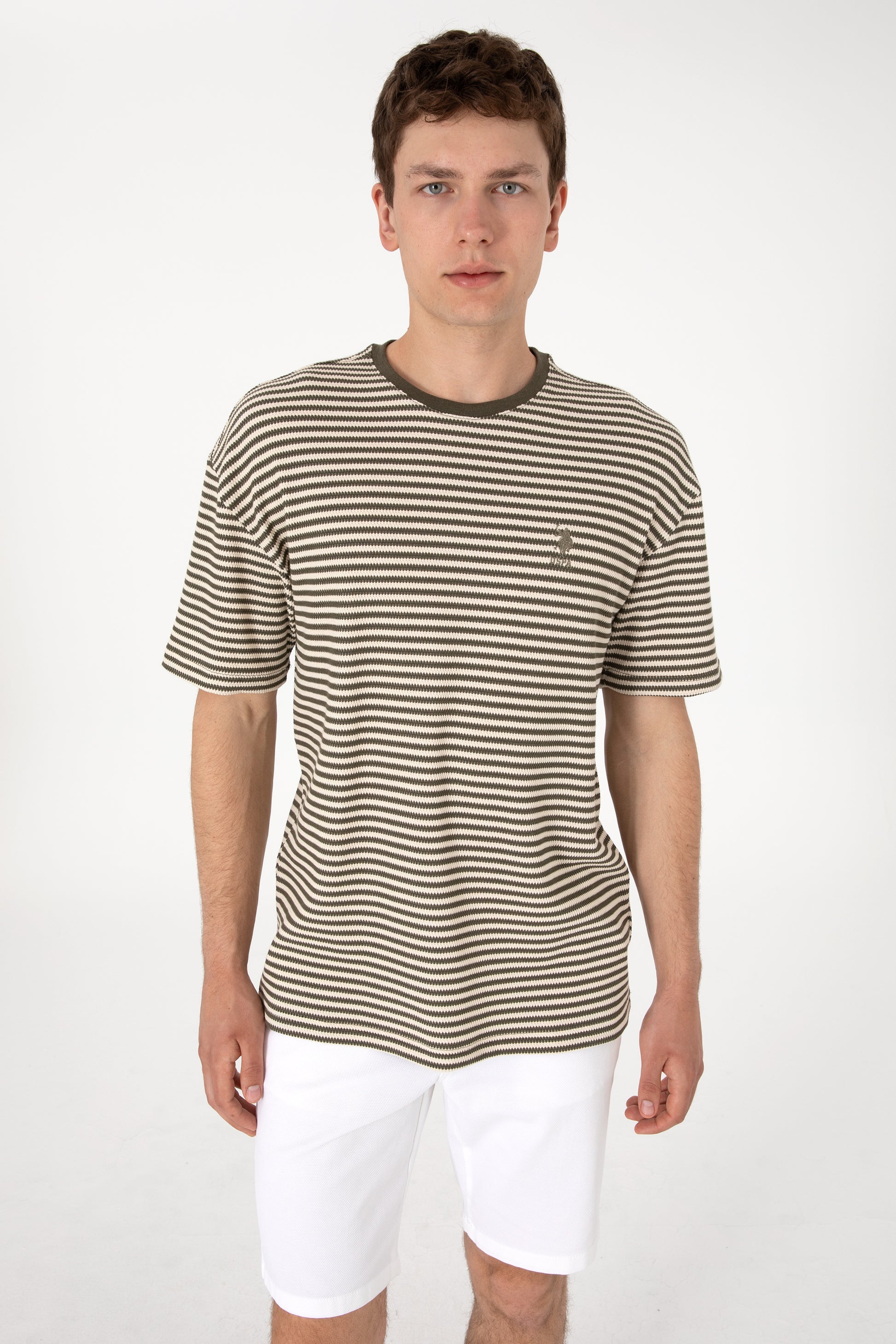 Men's Comfort Fit Crew Neck Mink Knit Patterned T-Shirt