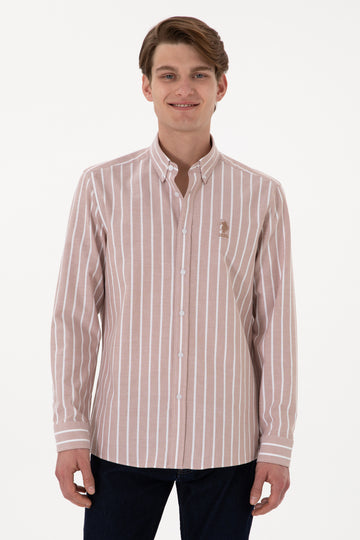 Men's Striped Camel Long Sleeve Shirt