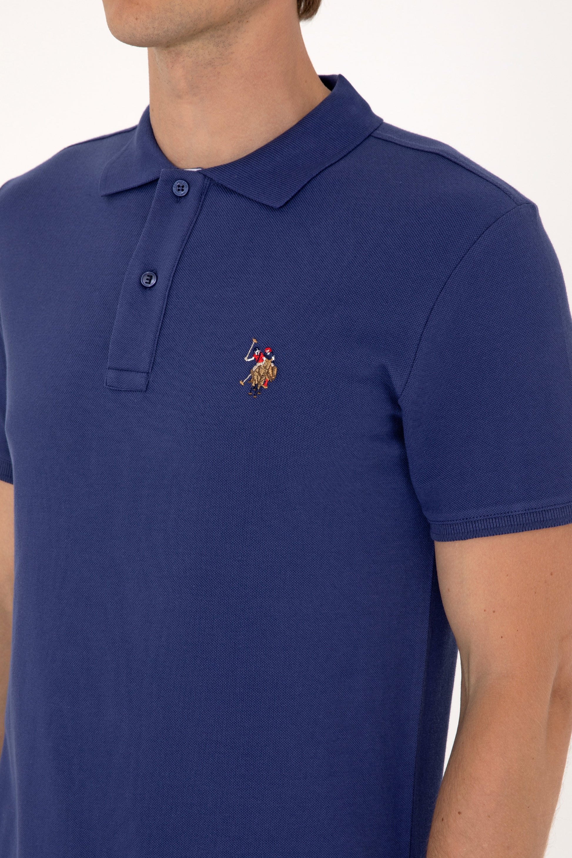 Men's Slim Fit Polo Neck Light Navy Basic T-Shirt