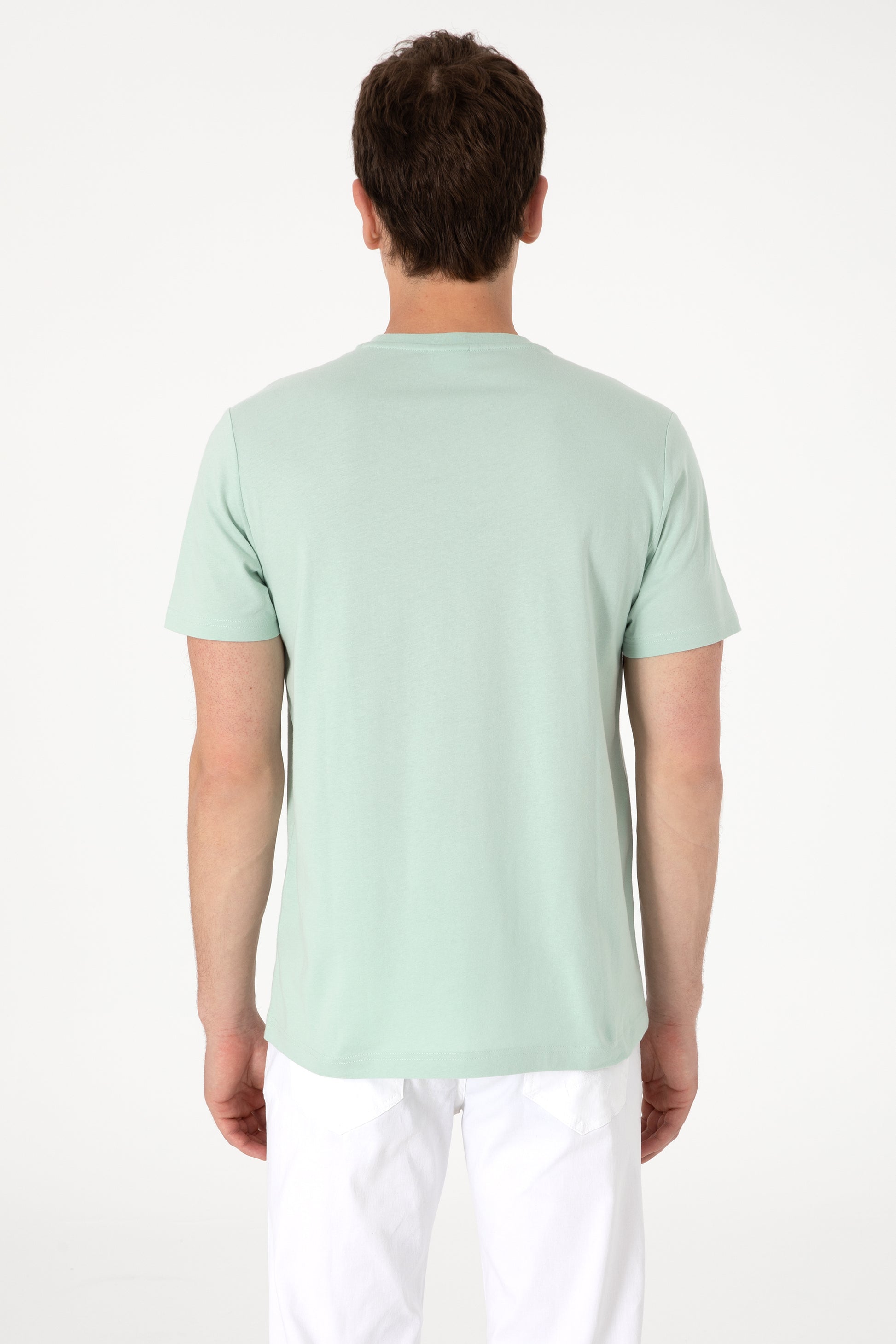 Men's Regular Fit Crew Neck Water Green T-Shirt