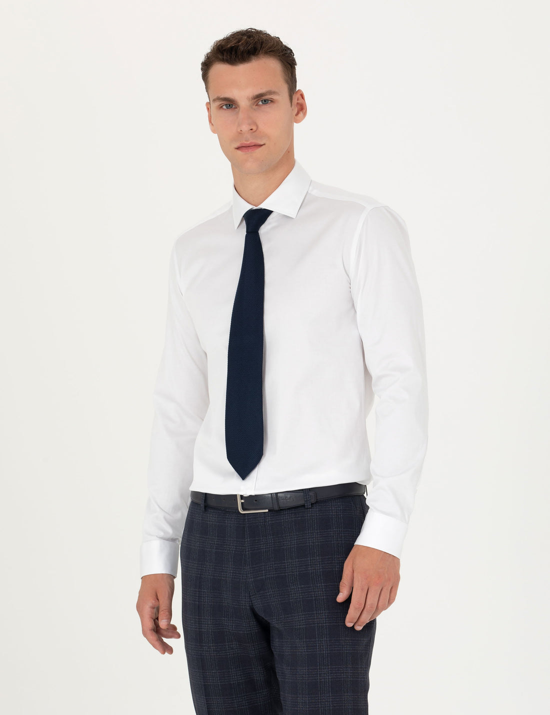 White Ex. Slim Fit Long Sleeve Basic Shirt