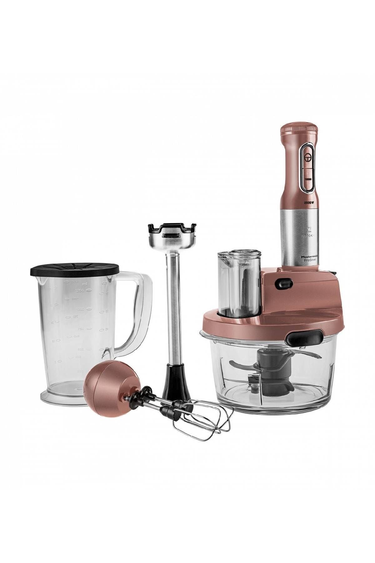 Mastermaid Prosteel Glass Food Processor Long Blender Stand 6 Blades 2500W Rosegold