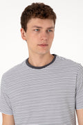Men's Regular Fit Crew Neck Black Striped T-Shirt