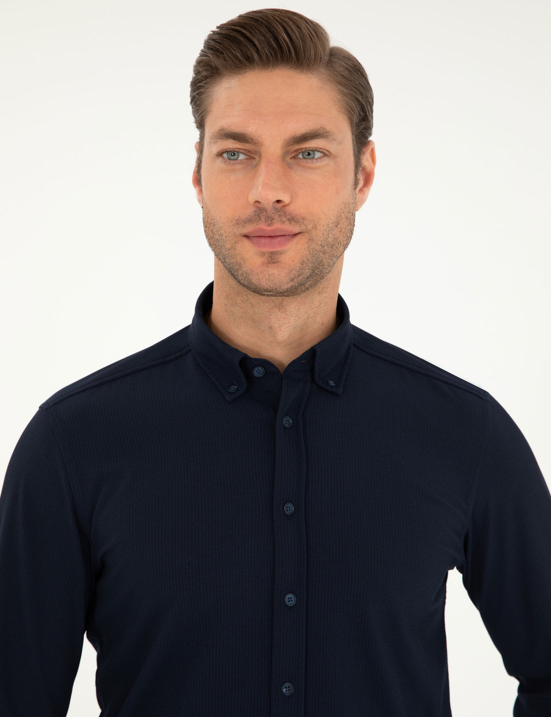 Navy Blue Slim Fit Long Sleeve Shirt