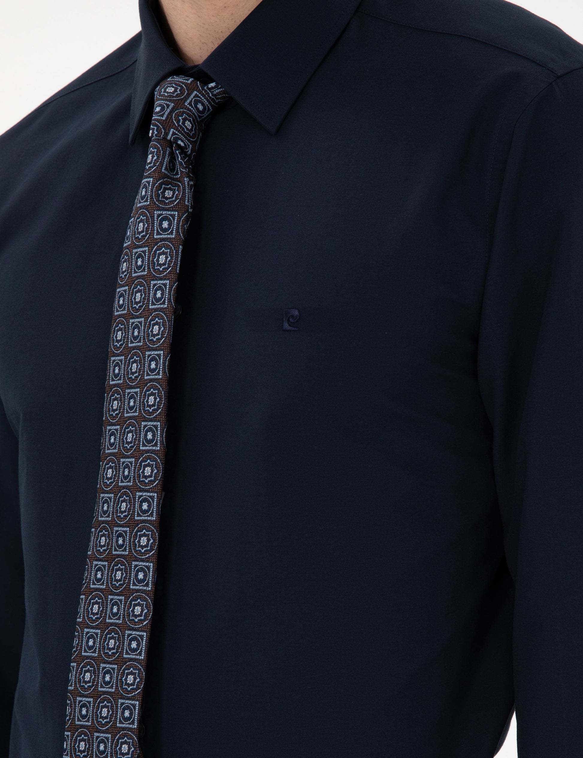Navy Blue Slim Fit Long Sleeve Basic Shirt