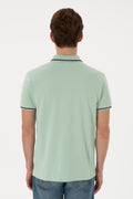 Men's Slim Fit Polo Neck Water Green Basic T-Shirt