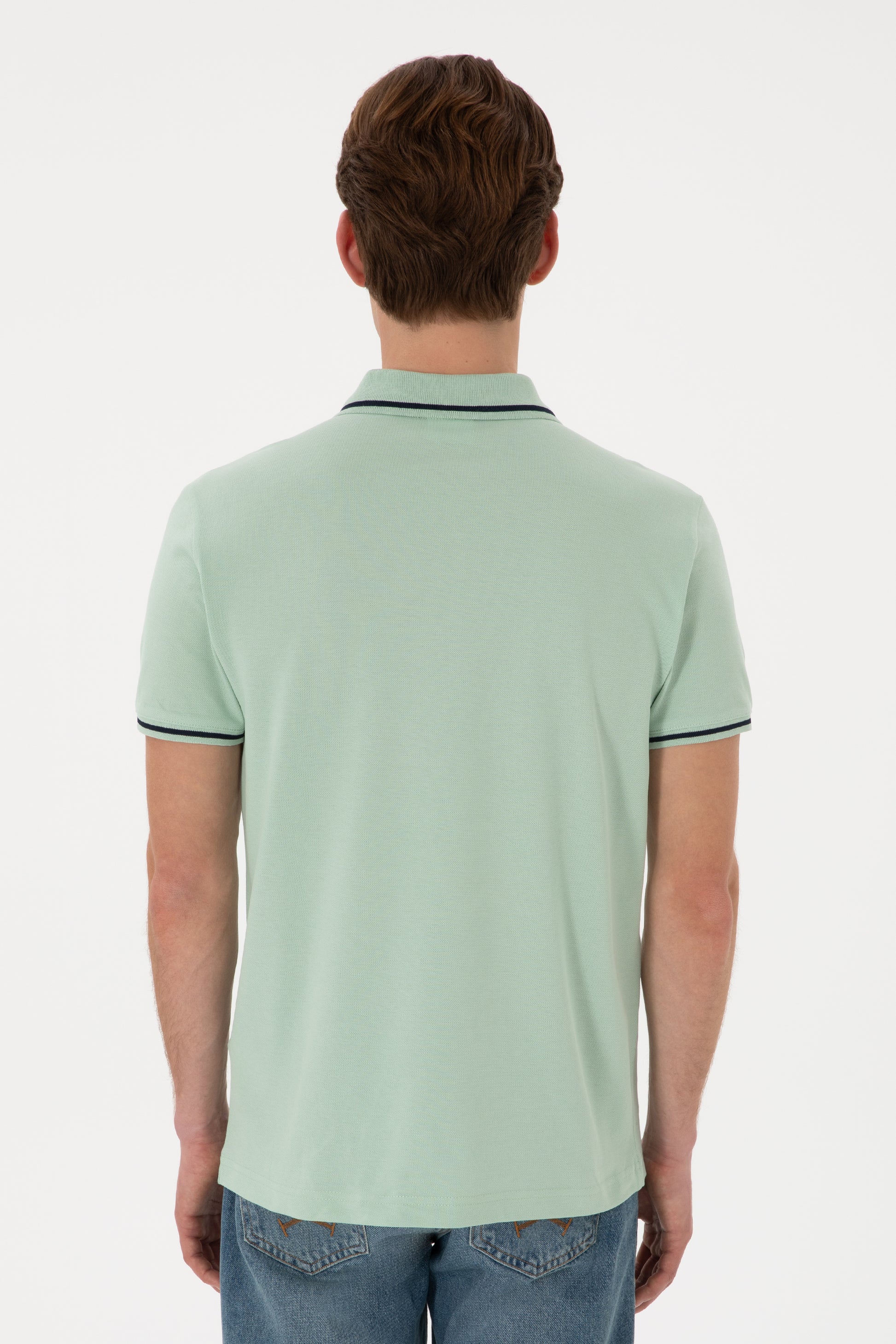 Men's Slim Fit Polo Neck Water Green Basic T-Shirt