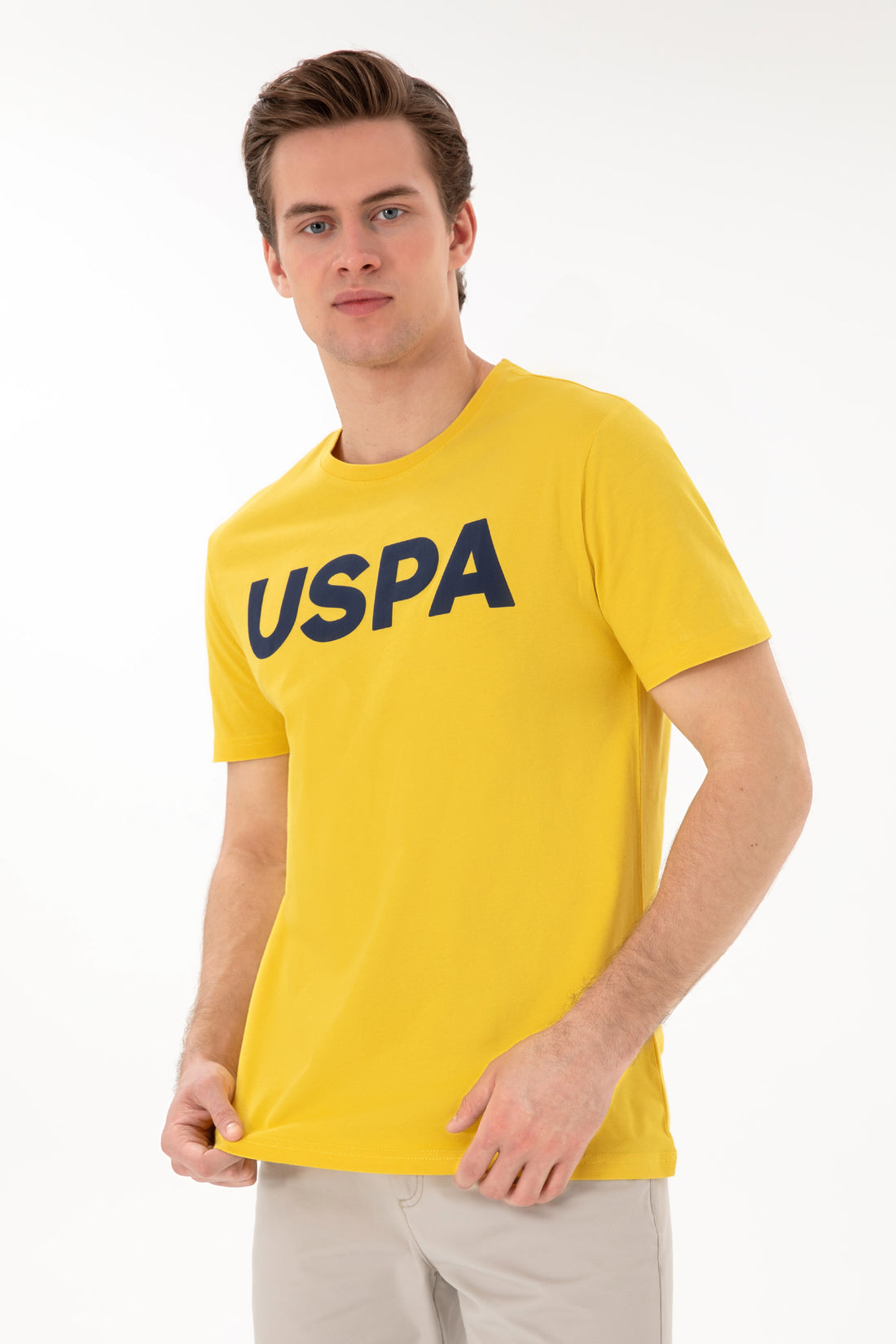 Men's Regular Fit Crew Neck Dark Yellow Basic T-Shirt
