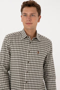 Men's Dark Green Long Sleeve Plaid Shirt