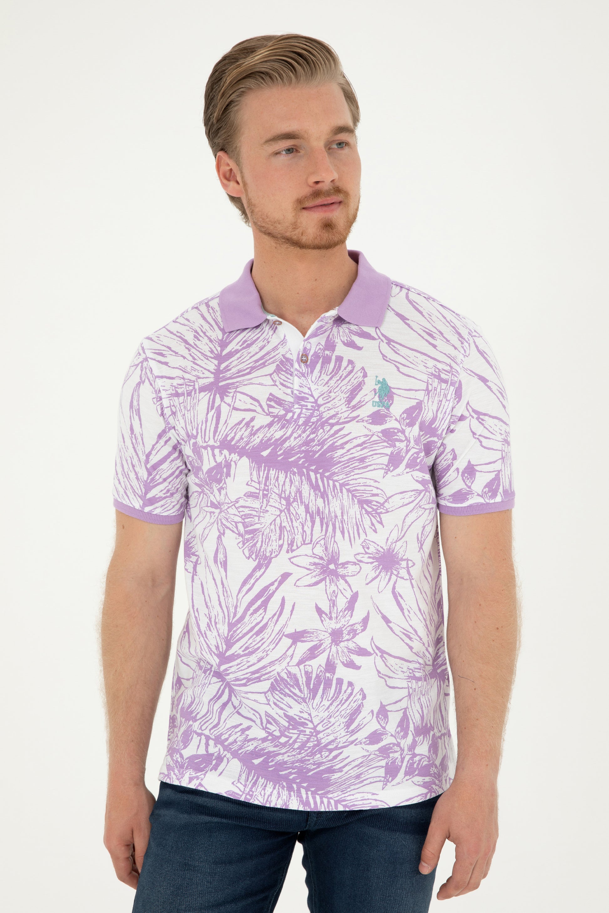 Men's Regular Fit Polo Neck Lilac T-Shirt