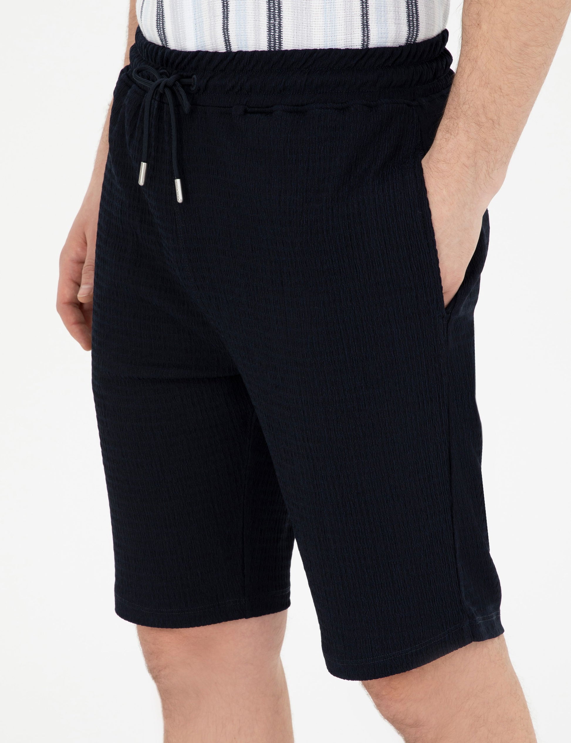 Navy Regular Fit Knitted Shorts