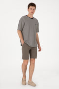 Men's Comfort Fit Crew Neck Navy Knit Patterned T-Shirt