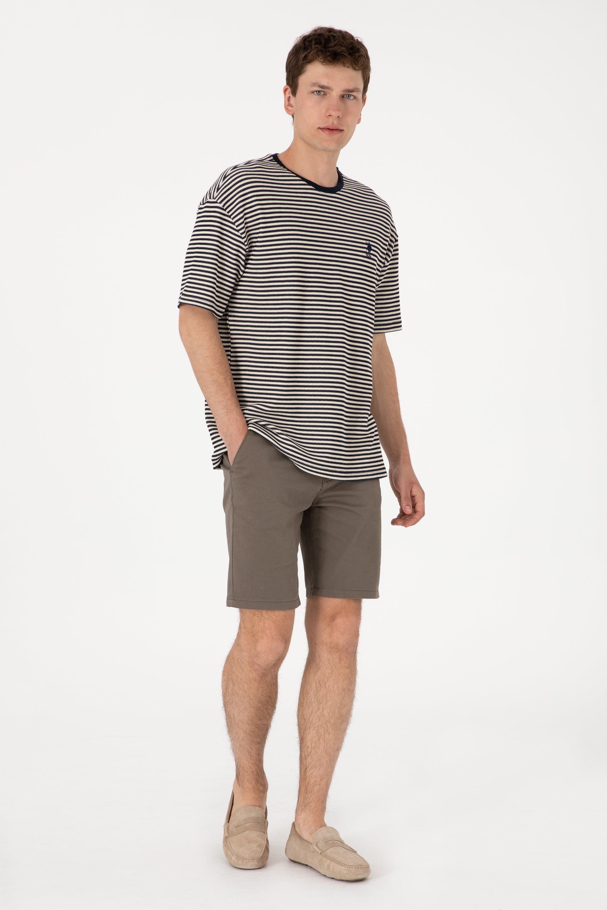 Men's Comfort Fit Crew Neck Navy Knit Patterned T-Shirt