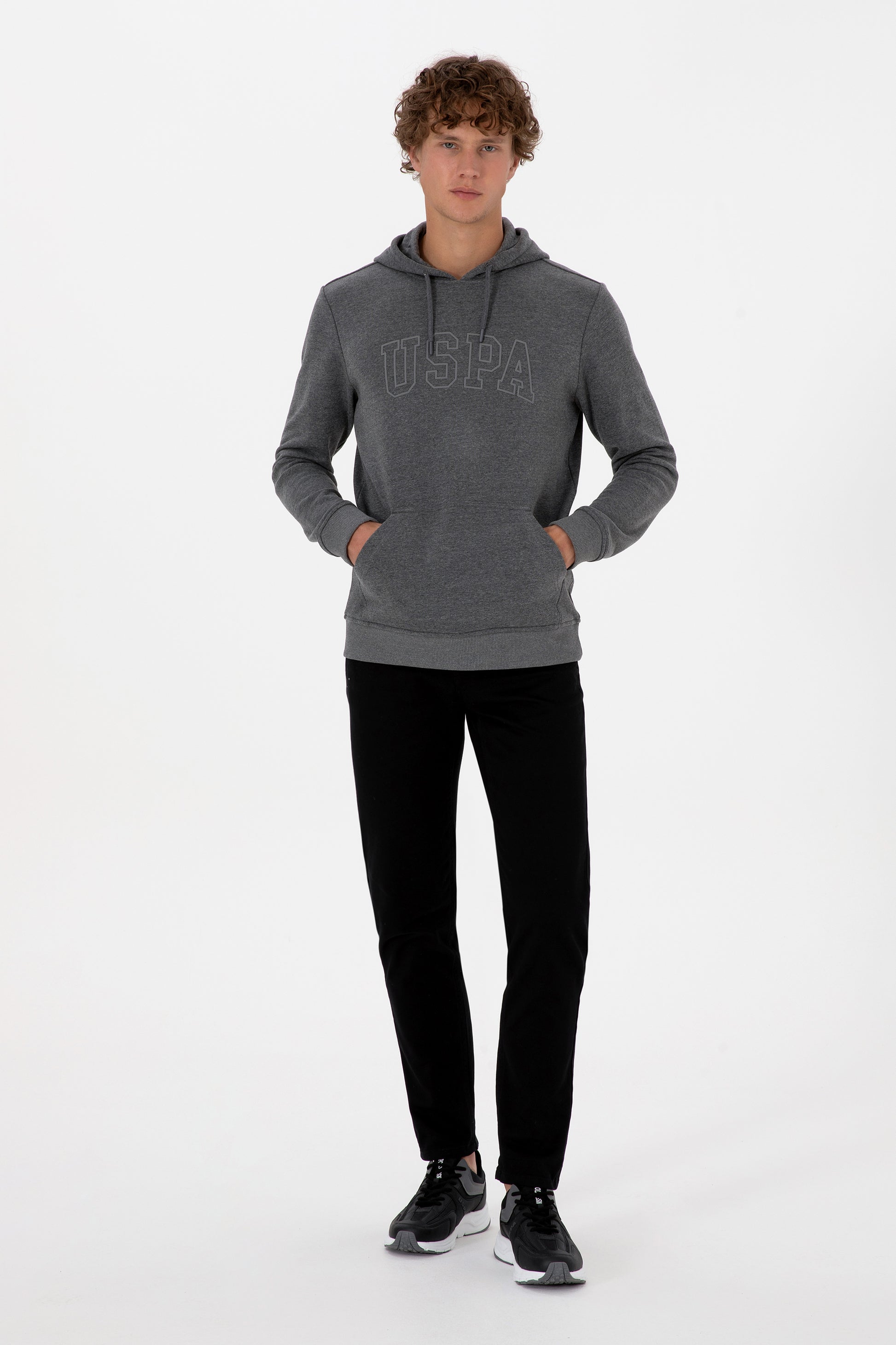 Erkek Regular Fit Kapüşonlu Antrasit Melanj Basic Sweatshirt