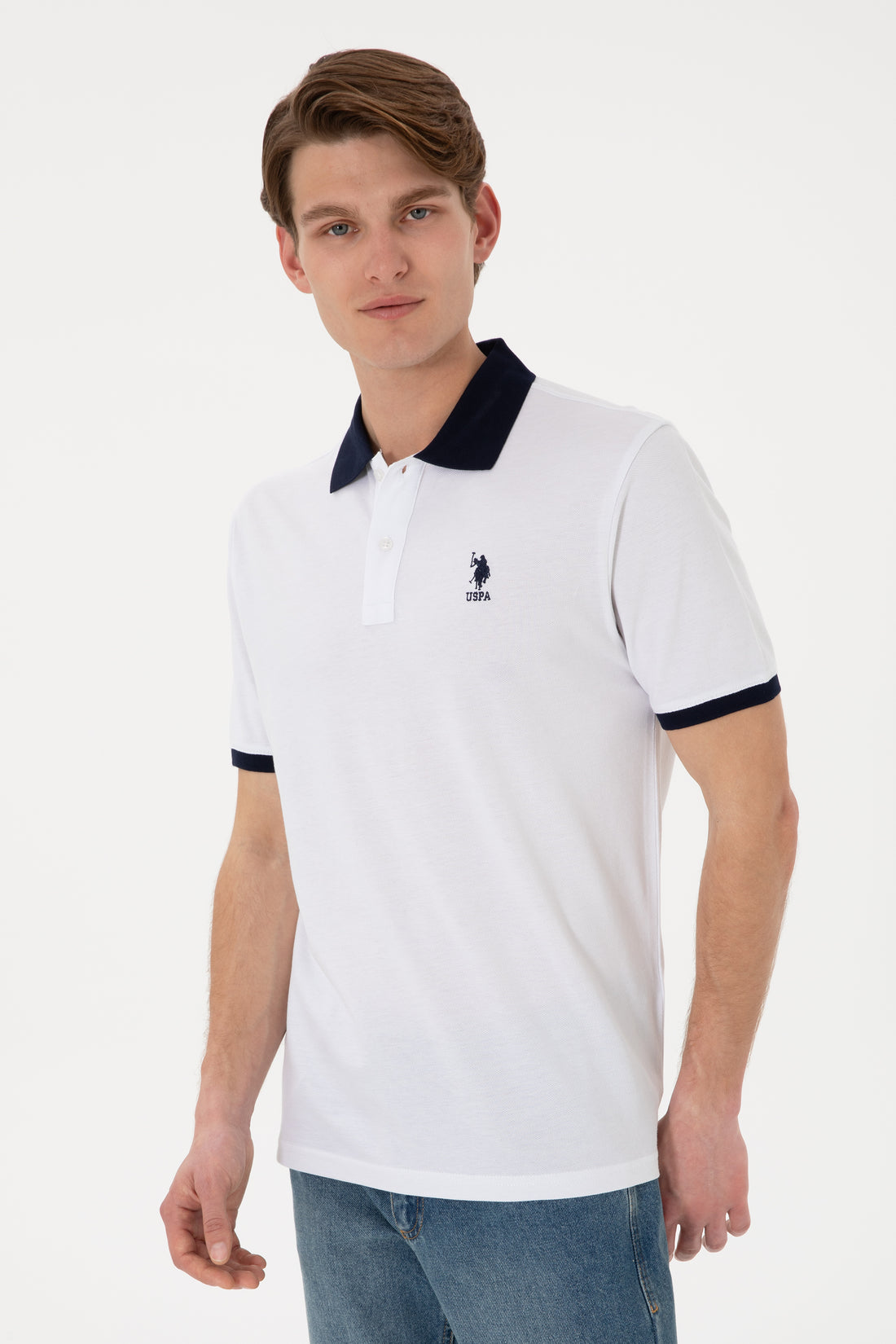 Men's Regular Fit Polo Neck White Basic T-Shirt
