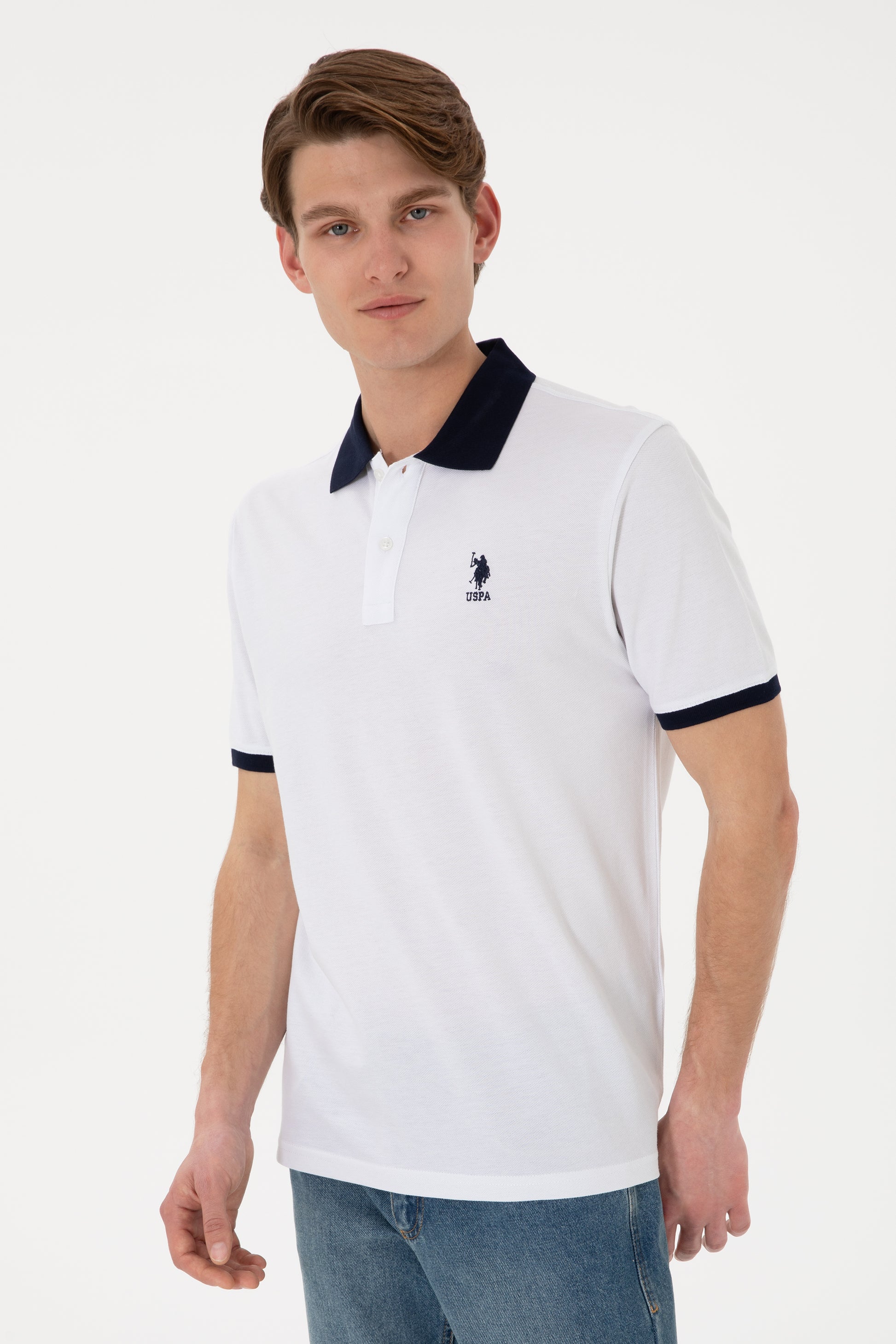 Men's Regular Fit Polo Neck White Basic T-Shirt
