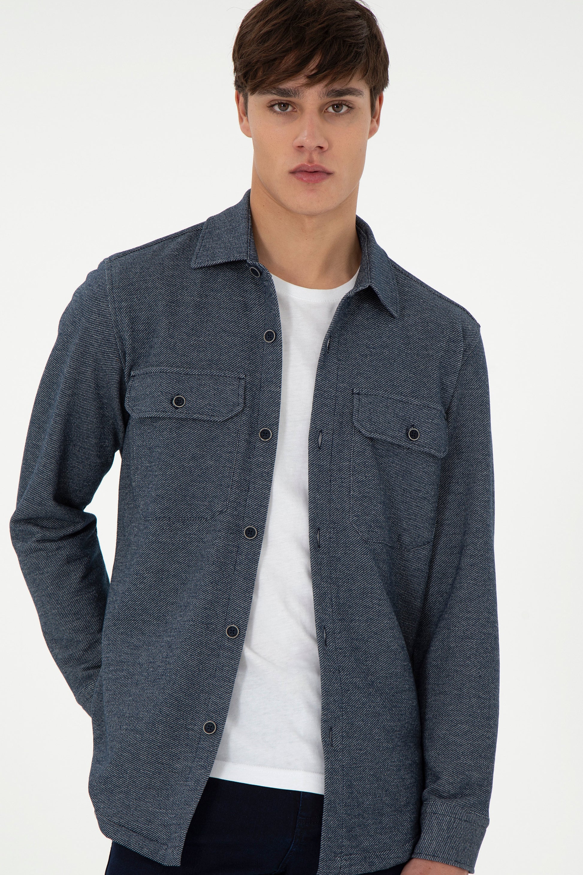 Men's Navy Blue Knitted Shirt
