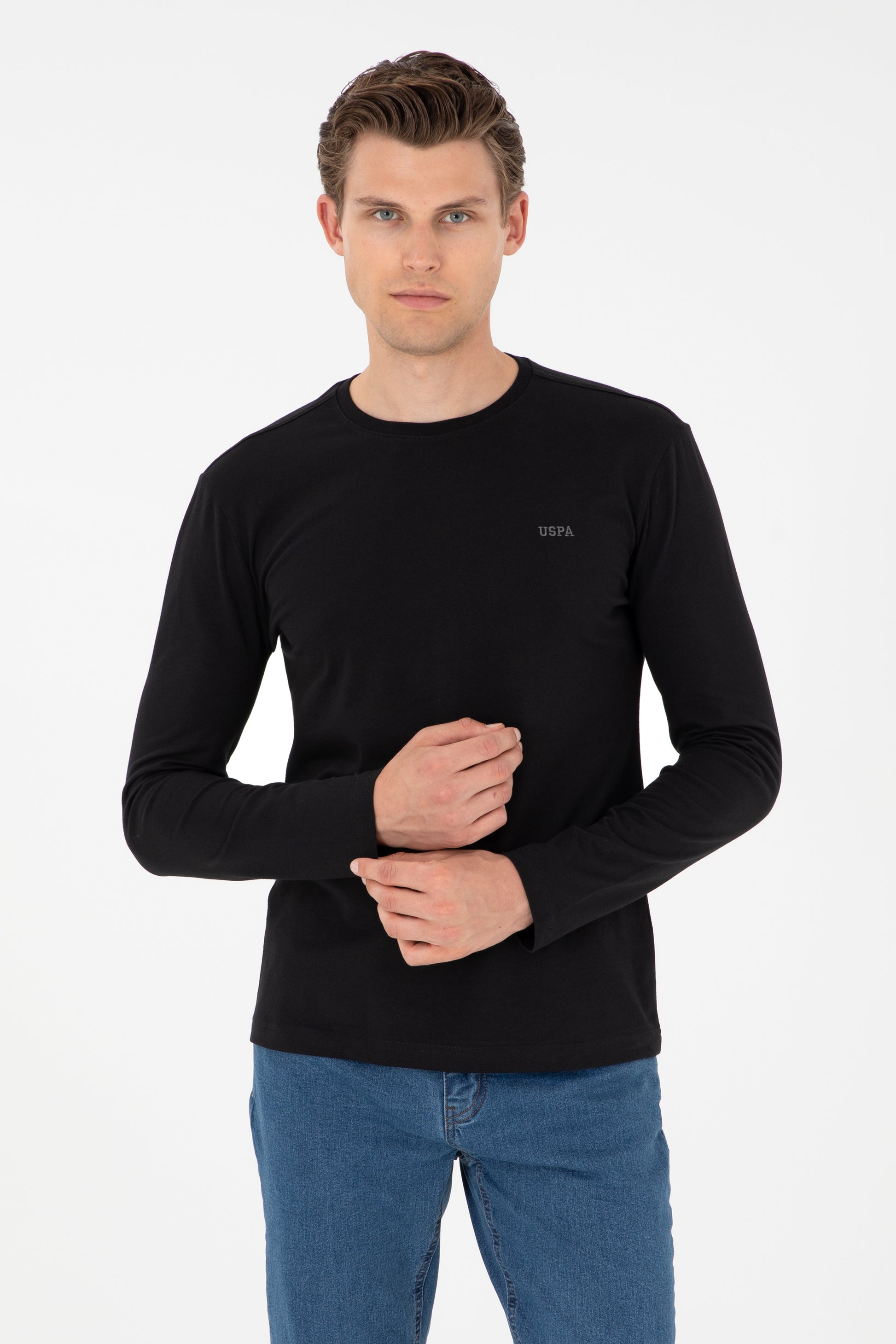 Men's Slim Fit Crew Neck Black Basic Sweatshirt